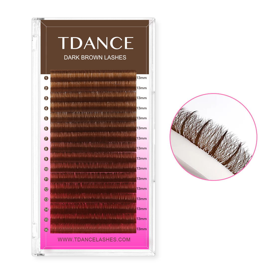 16 Rows Premium Dark Brown Colored Volume Eyelash Extensions 1
