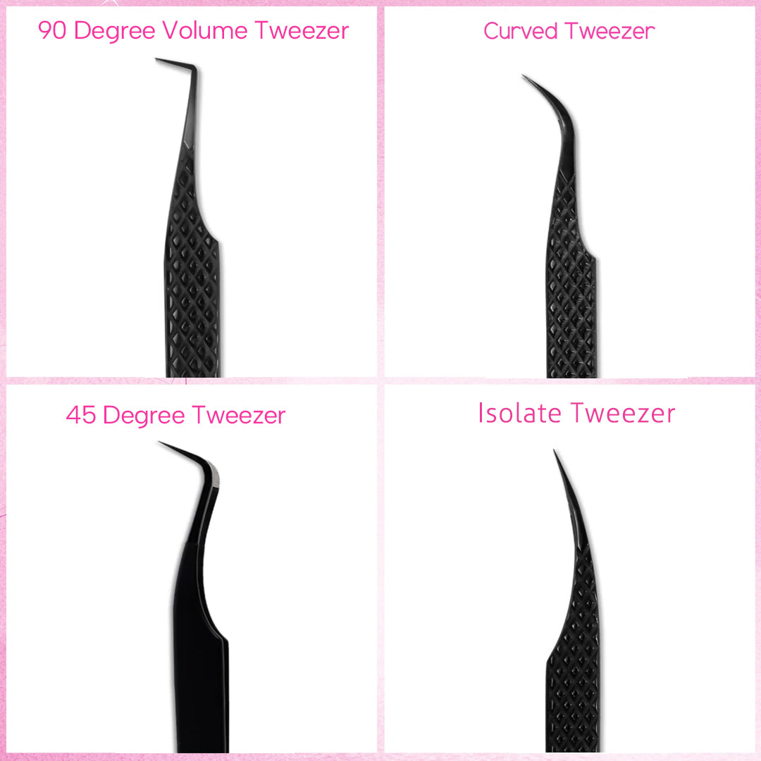 Black Professional Eyelash Extensions Tweezers Kit