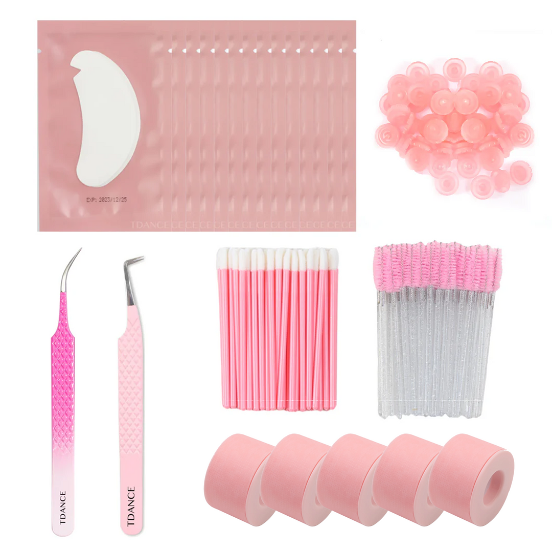 Kit de accesorios de pestañas rosa