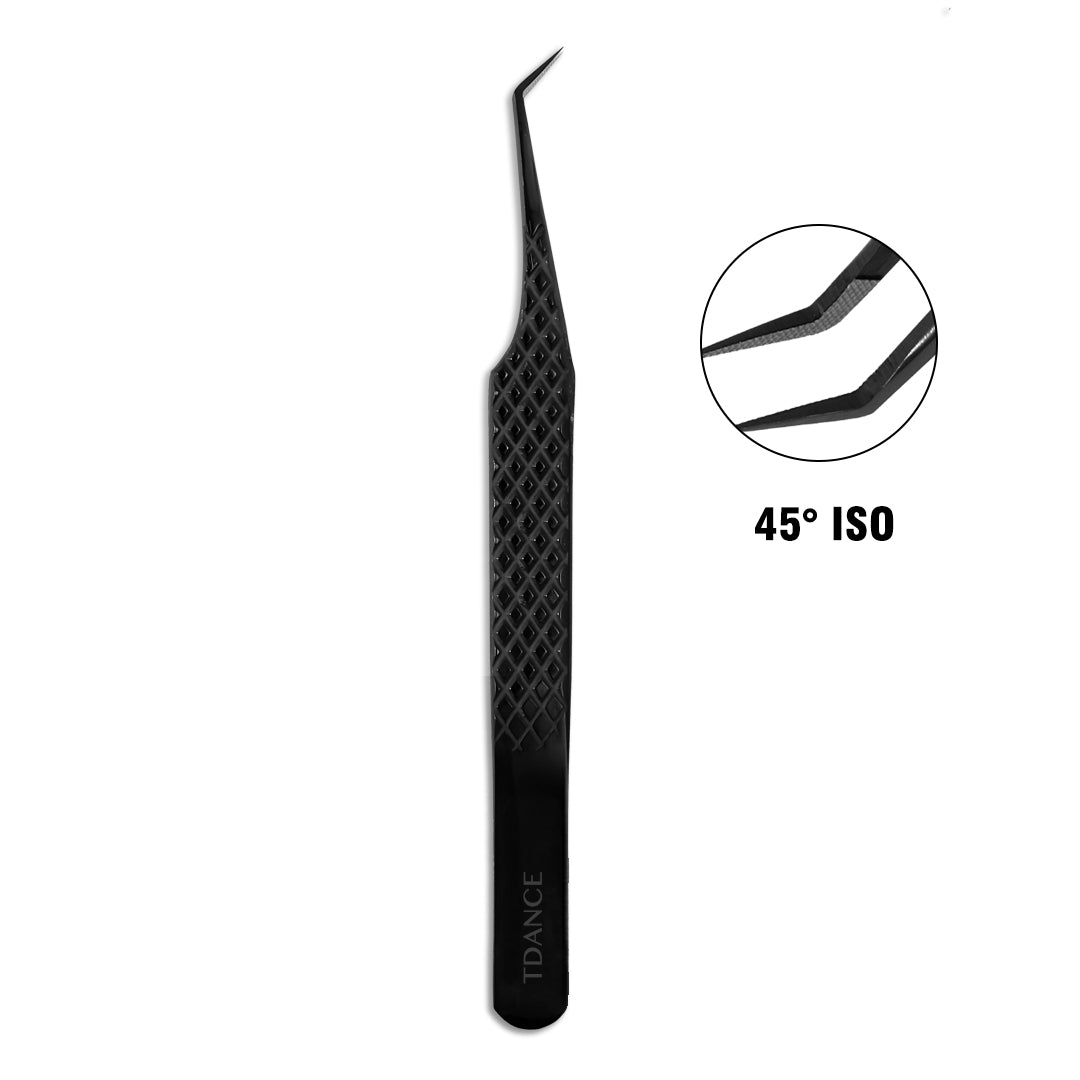 TB-03 Black Fiber Tweezers For Eyelash Extension TDANCE