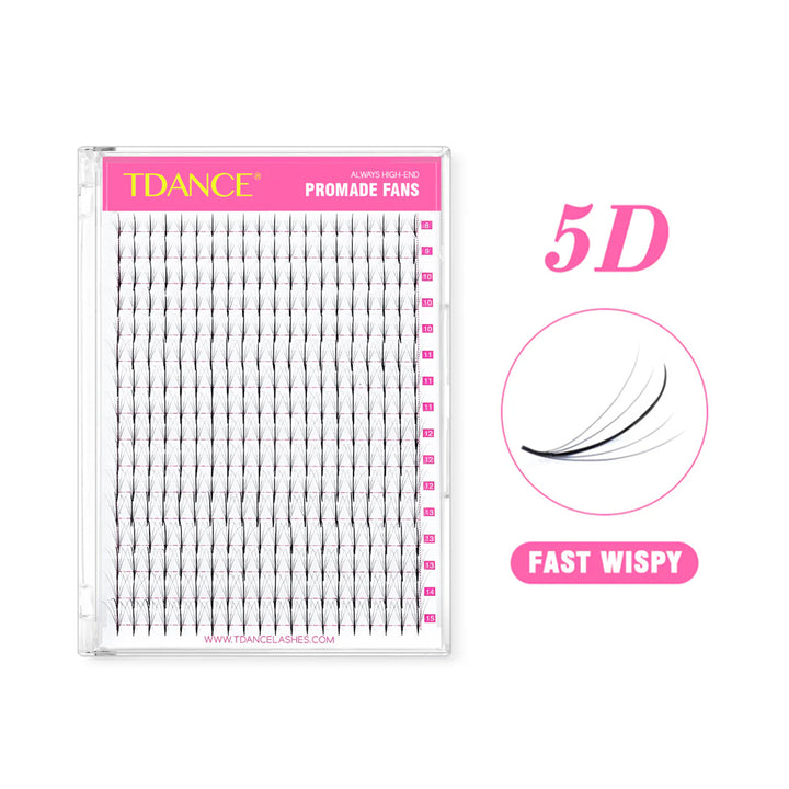 5D vorgefertigte Volumenfächer-Wimpernverlängerungen, 320 Fächer, 16 Reihen (FAST WISPY)